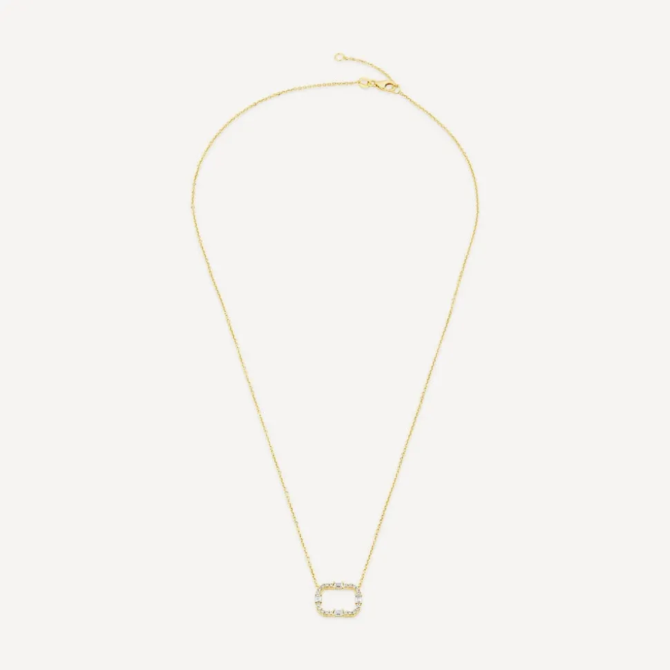 9ct Yellow Gold Open Rectangular Baguette & Round Cubic Zirconia Pendant