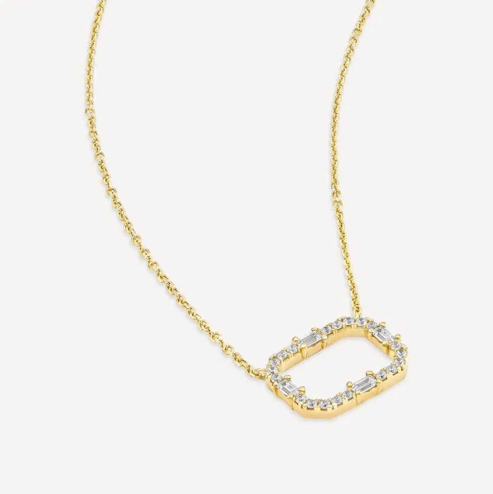9ct Yellow Gold Open Rectangular Baguette & Round Cubic Zirconia Pendant