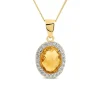 9ct Yellow Gold Oval Citrine & Cubic Zirconia Pendant (Chain Included)