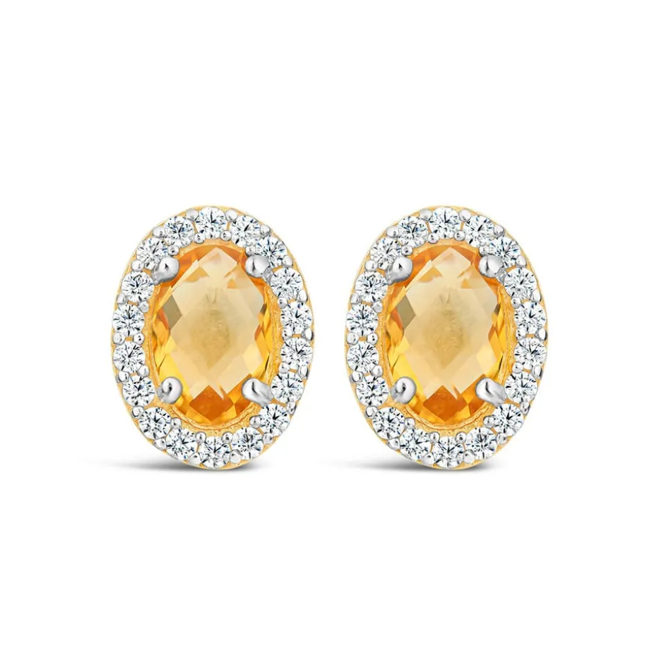 9ct Yellow Gold Oval Citrine & Cubic Zirconia Stud Earrings