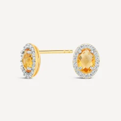 9ct Yellow Gold Oval Citrine & Cubic Zirconia Stud Earrings