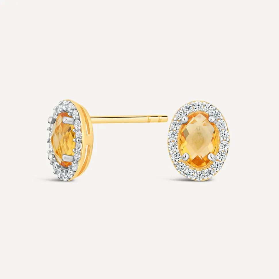 9ct Yellow Gold Oval Citrine & Cubic Zirconia Stud Earrings