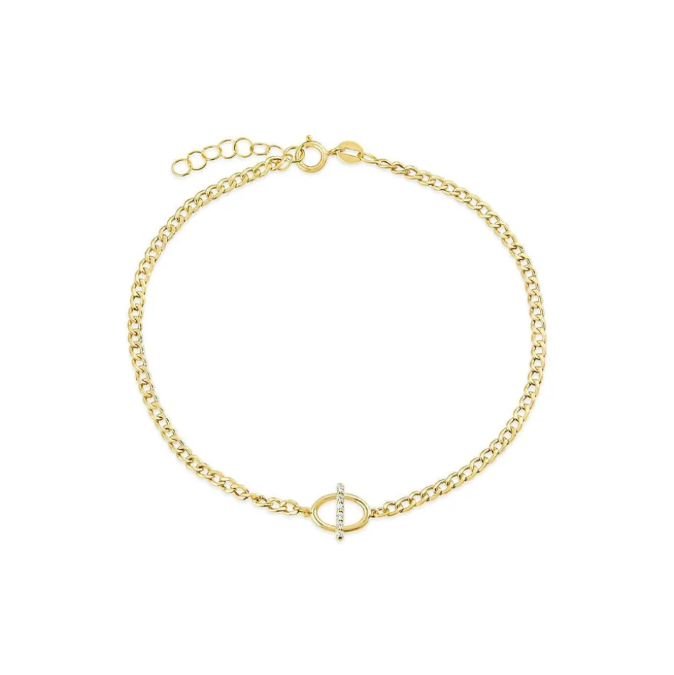 9ct Yellow Gold Oval Cubic Zirconia Bar Curbed Link Bracelet