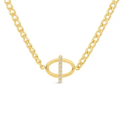 9ct Yellow Gold Oval Cubic Zirconia Bar Curbed Link Necklet
