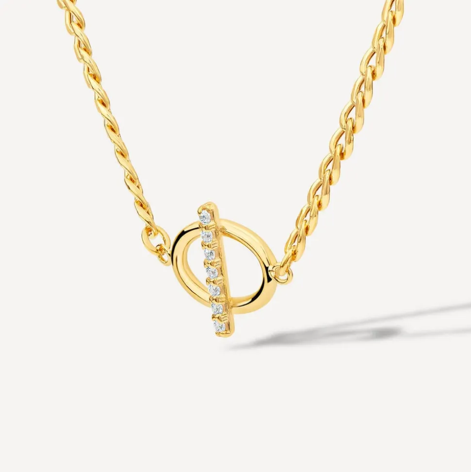 9ct Yellow Gold Oval Cubic Zirconia Bar Curbed Link Necklet