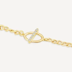 9ct Yellow Gold Oval Cubic Zirconia Bar Curbed Link Bracelet