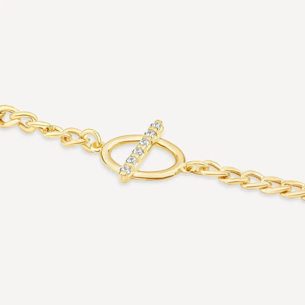 9ct Yellow Gold Oval Cubic Zirconia Bar Curbed Link Bracelet
