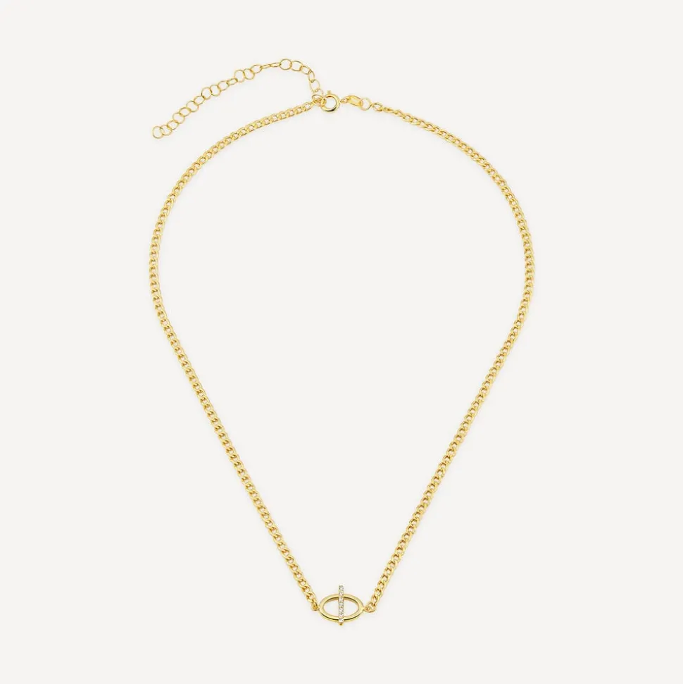 9ct Yellow Gold Oval Cubic Zirconia Bar Curbed Link Necklet