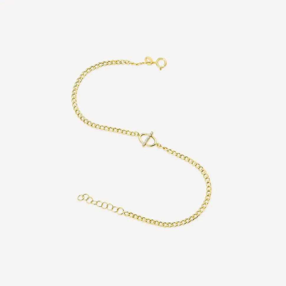 9ct Yellow Gold Oval Cubic Zirconia Bar Curbed Link Bracelet