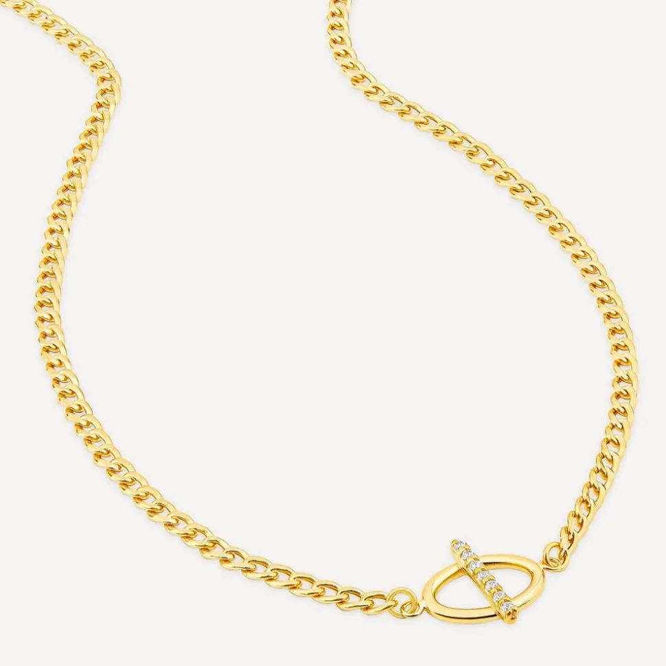 9ct Yellow Gold Oval Cubic Zirconia Bar Curbed Link Necklet