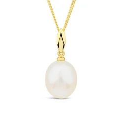 9ct Yellow Gold Oval Freshwater Pearl Classic Pendant