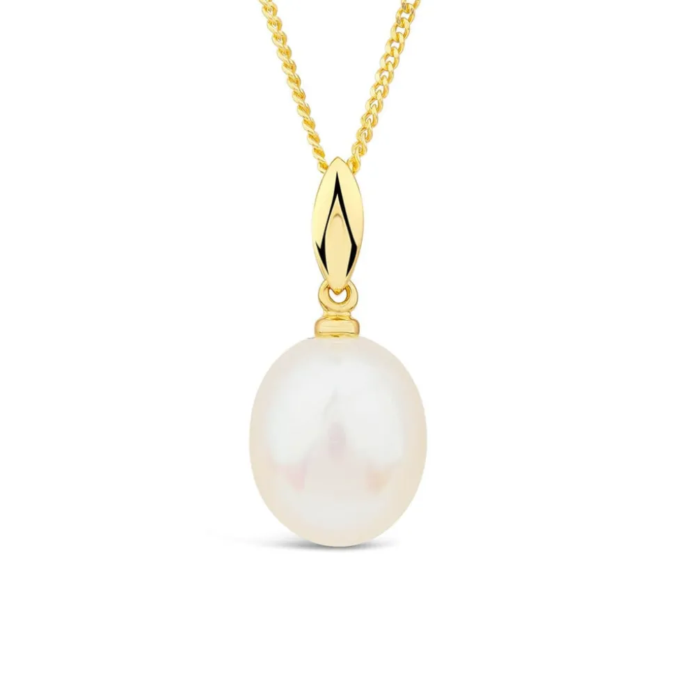 9ct Yellow Gold Oval Freshwater Pearl Classic Pendant