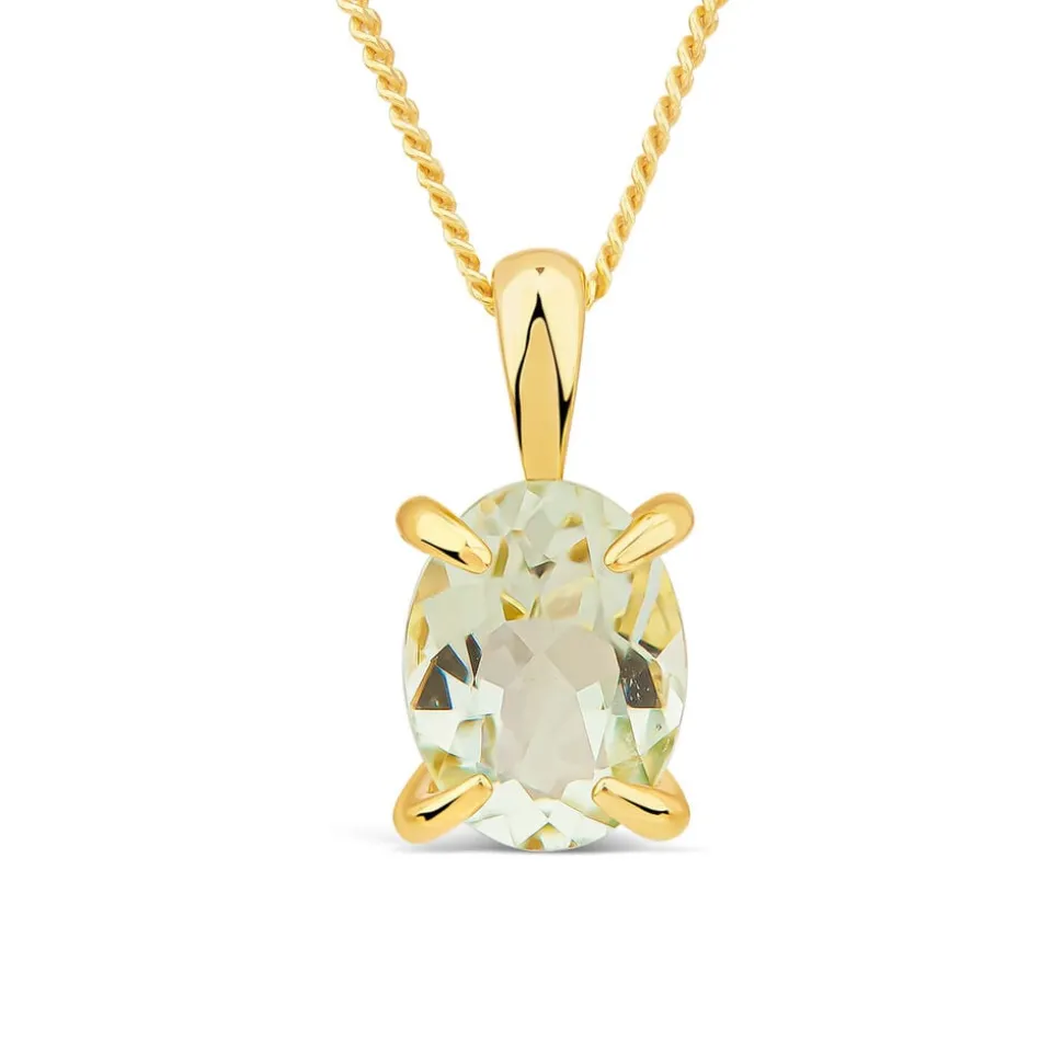 9ct Yellow Gold Oval Green Amethyst Pendant
