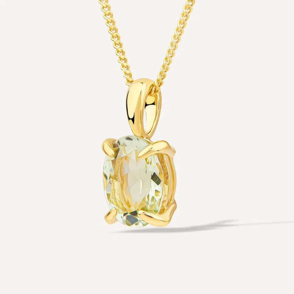 9ct Yellow Gold Oval Green Amethyst Pendant