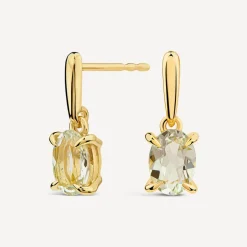 9ct Yellow Gold Oval Green Amethyst Drop Earrings
