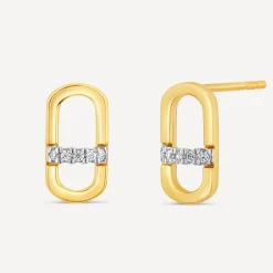 9ct Yellow Gold Paperlink 0.05ct Diamond Set Stud Earrings