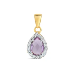 9ct Yellow Gold Pear Amethyst & Cubic Zirconia Pendant (Chain Included)