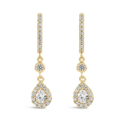 9ct Yellow Gold Pear Cubic Zirconia Cluster Drop Earrings