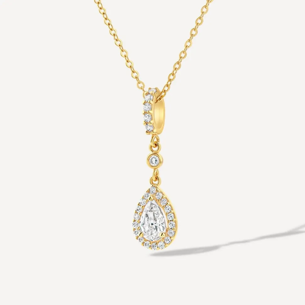 9ct Yellow Gold Pear Cubic Zirconia Cluster Bale Necklet