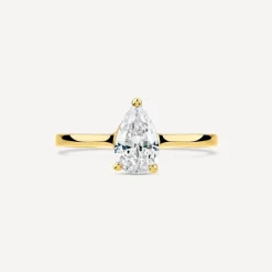 9ct Yellow Gold Pear Cubic Zirconia Promise Ring