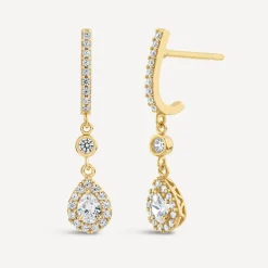 9ct Yellow Gold Pear Cubic Zirconia Cluster Drop Earrings