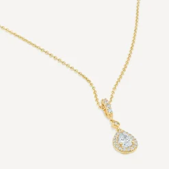 9ct Yellow Gold Pear Cubic Zirconia Cluster Bale Necklet