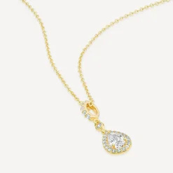 9ct Yellow Gold Pear Cubic Zirconia Cluster Bale Necklet