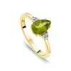 9ct Yellow Gold Pear Peridot & Trefoil 0.05ct Diamond Ring