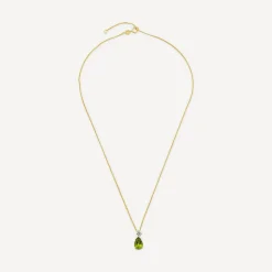 9ct Yellow Gold Pear Peridot & 0.05ct Diamond Pendant