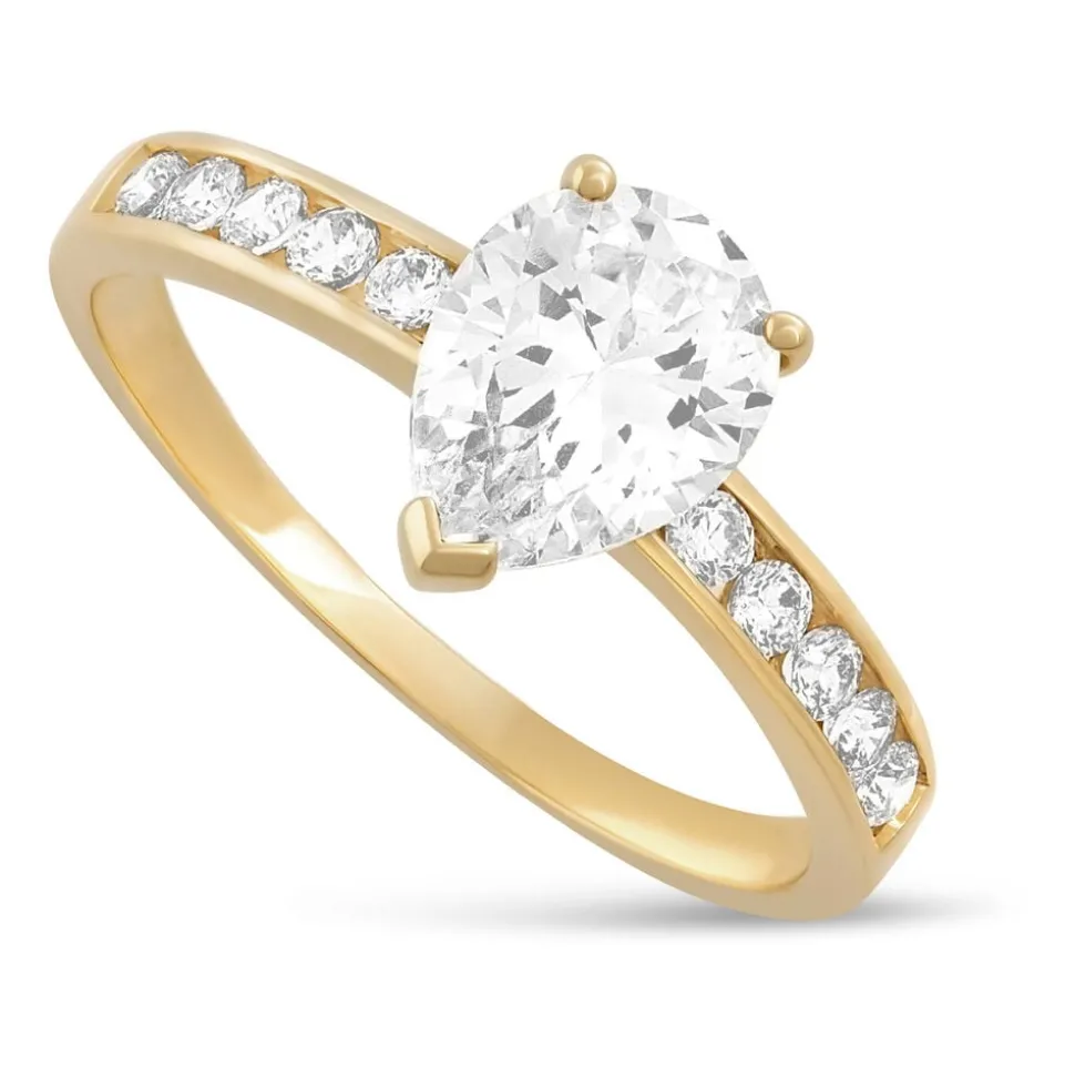 9ct Yellow Gold Pear Shaped Cubic Zirconia Dress Ring