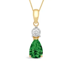 9ct Yellow Gold Pear Shaped Emerald & Diamond Top Pendant