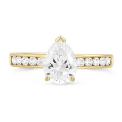 9ct Yellow Gold Pear Shaped Cubic Zirconia Dress Ring