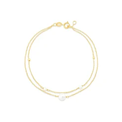 9ct Yellow Gold Pearl & Beads Two Strand Bracelet