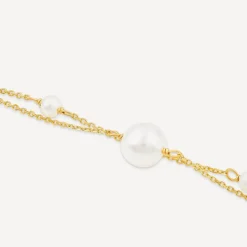 9ct Yellow Gold Pearl & Beads Two Strand Bracelet