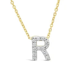 9ct Yellow Gold Petite 0.052ct Diamond Initial R Necklet