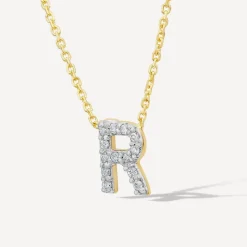 9ct Yellow Gold Petite 0.052ct Diamond Initial R Necklet