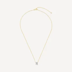 9ct Yellow Gold Petite 0.052ct Diamond Initial R Necklet