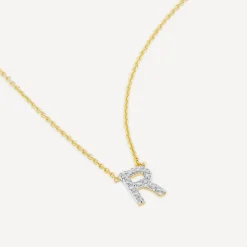9ct Yellow Gold Petite 0.052ct Diamond Initial R Necklet