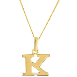 9ct Yellow Gold Plain Initial K Pendant (Chain Included)