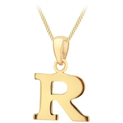 9ct Yellow Gold Plain Initial R Pendant (Chain Included)