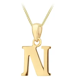 9ct Yellow Gold Plain Initial N Pendant (Chain Included)