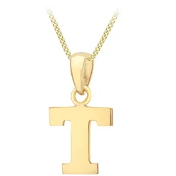 9ct Yellow Gold Plain Initial T Pendant (Chain Included)