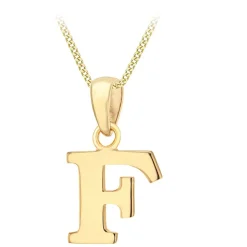 9ct Yellow Gold Plain Initial F Pendant (Chain Included)