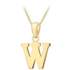 9ct Yellow Gold Plain Initial W Pendant (Chain Included)