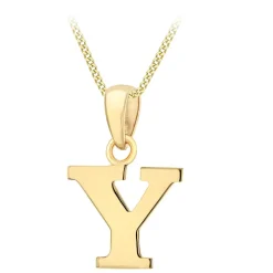 9ct Yellow Gold Plain Initial Y Pendant (Chain Included)