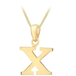 9ct Yellow Gold Plain Initial X Pendant (Chain Included)