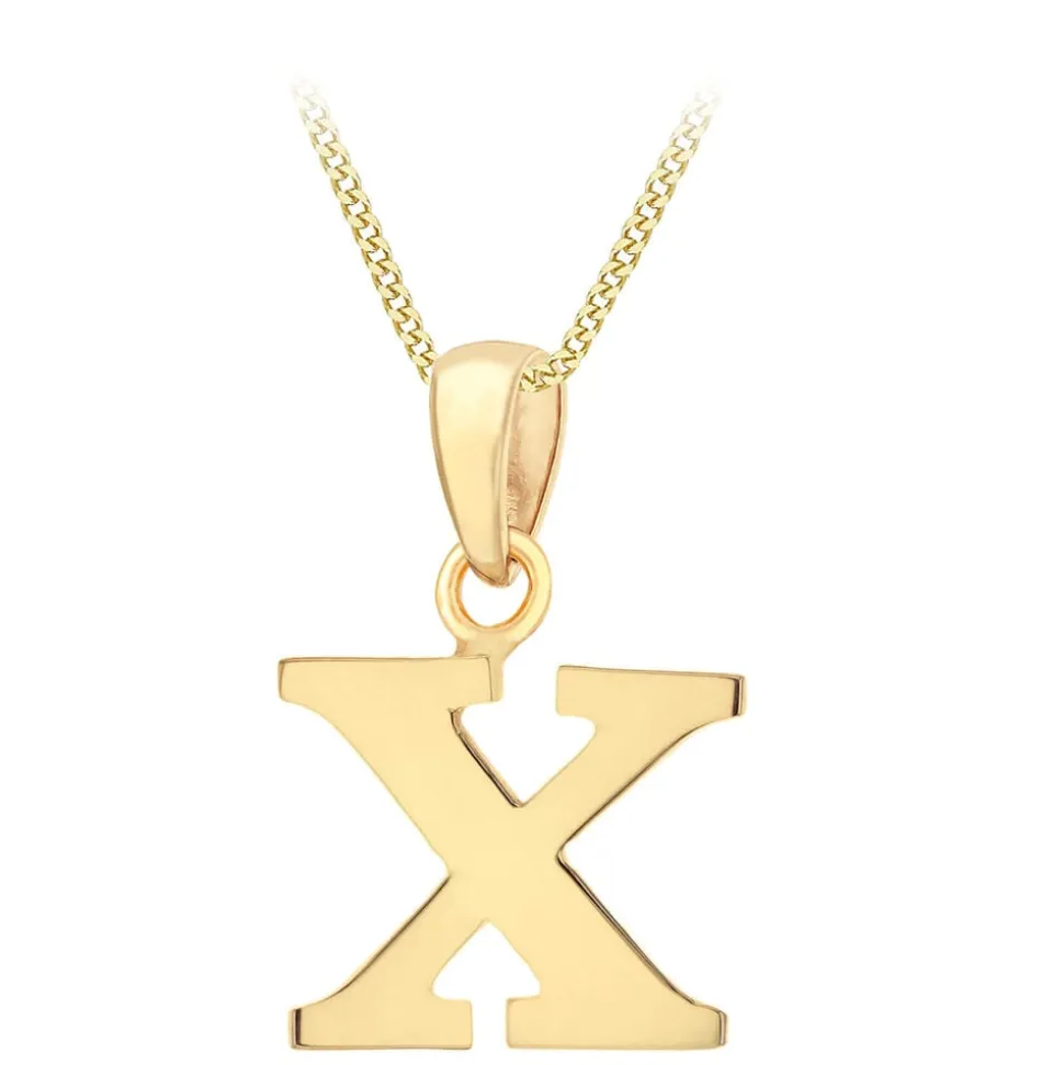 9ct Yellow Gold Plain Initial X Pendant (Chain Included)