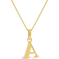 9ct Yellow Gold Plain Initial A Pendant (Chain Included)