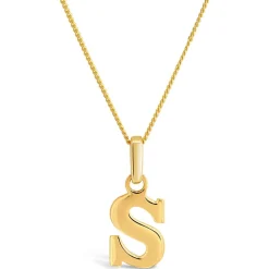 9ct Yellow Gold Plain Initial S Pendant (Chain Included)