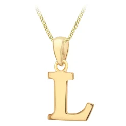 9ct Yellow Gold Plain Initial L Pendant (Chain Included)